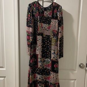 Johnny Was Multicolor Patchwork Long Sleeve Dress